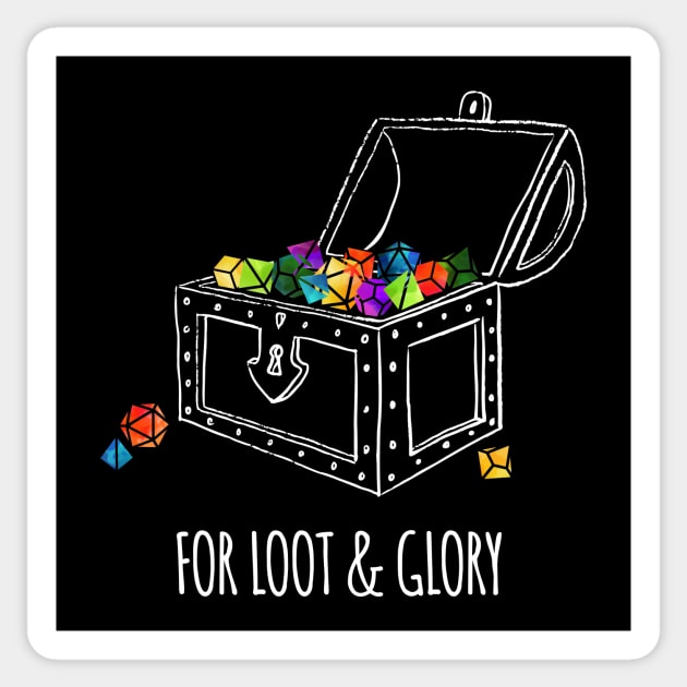 For Loot & Glory! - rainbow & white - LGBTQ+ ttrpg dice Sticker by SJart